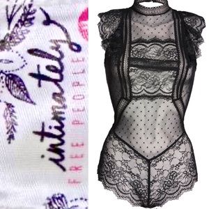 Free People “Winnie” Sexy Black Lace Bodysuit NWT